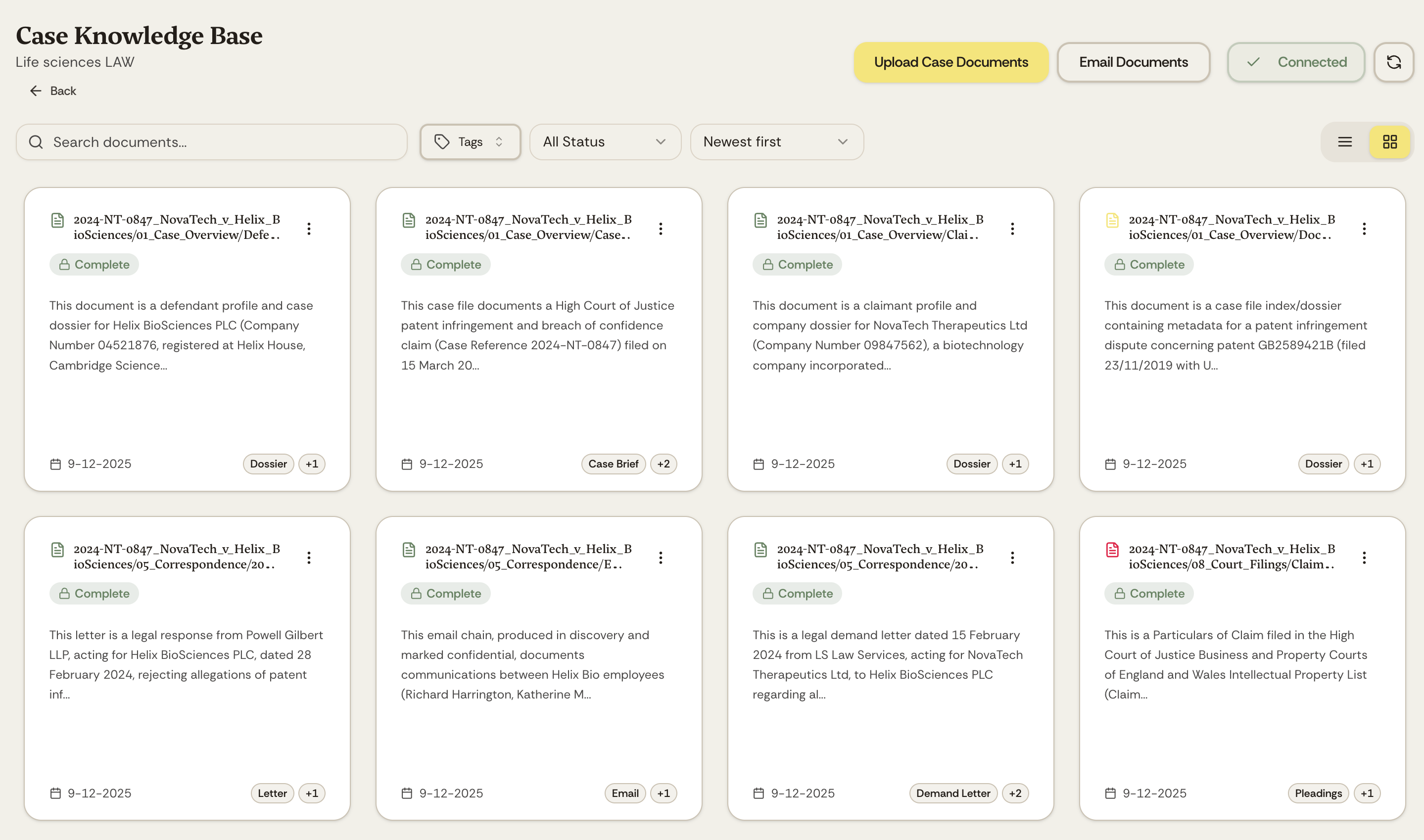 Case Knowledge Base with uploaded documents